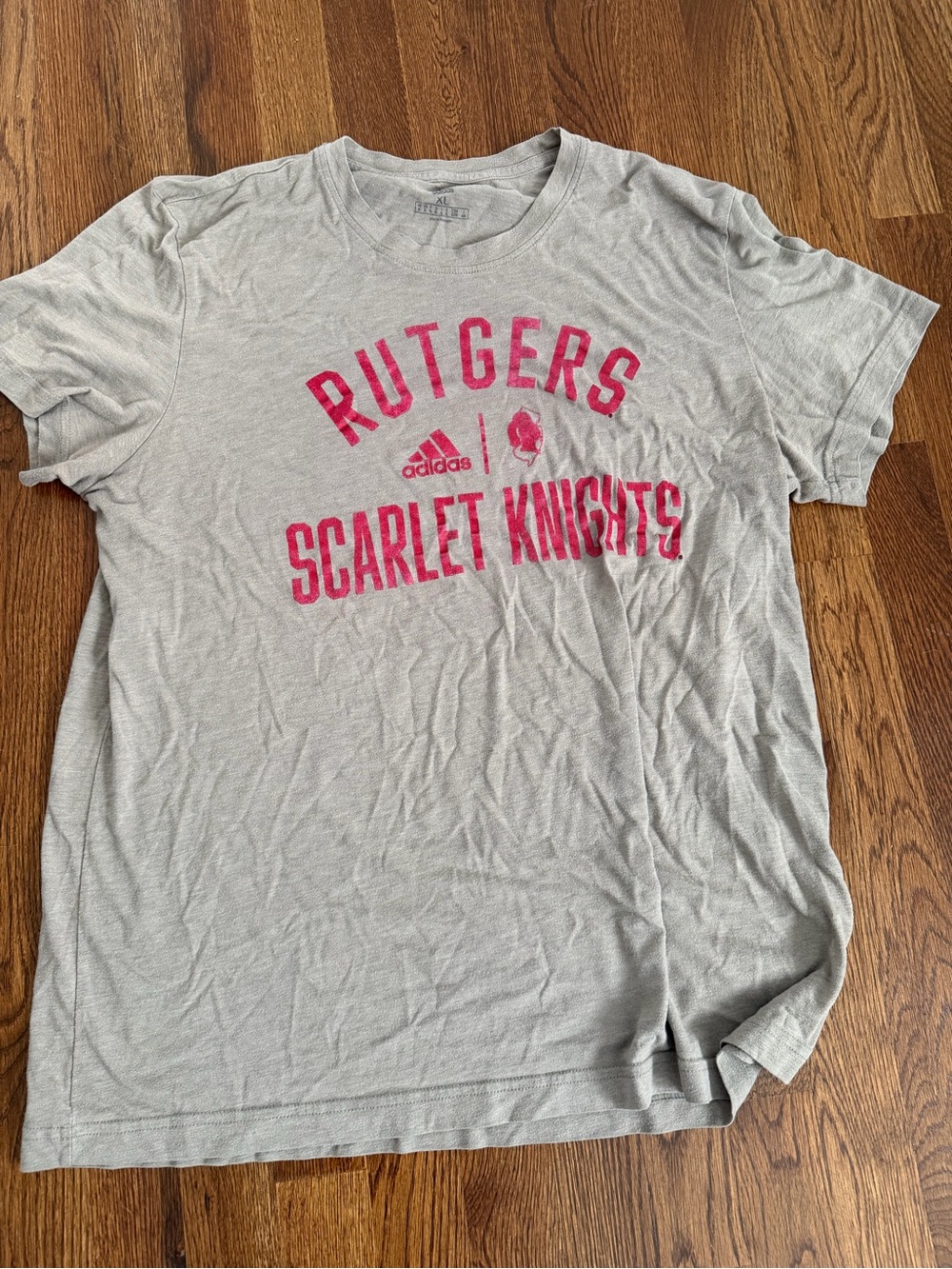 adidas Gray Tee with Red Rutgers Scarlet Knights Logo